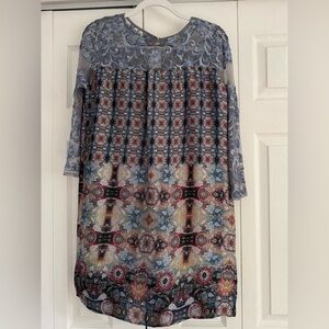 Chic Blue and Multicolor Patterned Mini Dress